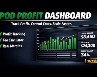 POD Profit Tracker Excel Spreadsheet for Etsy Sellers, Revenue Expense Dashboard Template