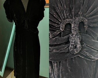 Vintage 1930s Black Velvet dress VLV