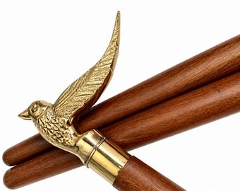 Bastón artesanal de latón con mango de pájaro, regalo para hombre, bastón de madera, regalo para padre, abuelo, bastón de estilo vintage, aniversario