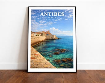 Antibes Travel Print, French Riviera Line Art Poster, Coastal Wall Art (Digital Download)