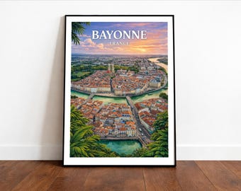 Bayonne France Travel Print, Basque Country Line Art Poster (Digital Download)