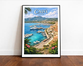 Calvi France Travel Print, Mediterranean Coastal Wall Art, Corsica Art (Digital Download)