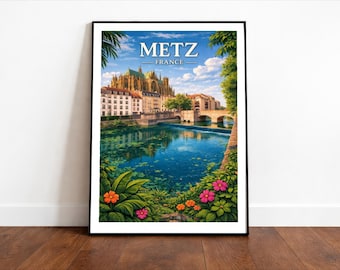 Lámina de viaje de Metz, Francia; Arte mural de la catedral de Saint-Étienne (descarga digital).