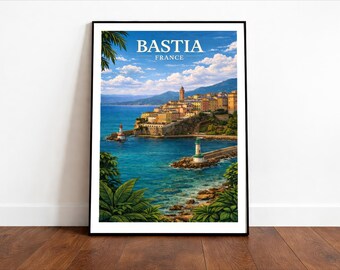 Bastia France Travel Print, Minimalist Line Art Poster, Corsica Port City Wall Art