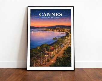 Cannes Travel Print Wall Art, Travel Poster of Cannes, Cannes Art Lovers Gift, French Riviera Art Gift