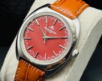 Vintage Jaeger Le Coultre ClubMen’s Wrist Watch: Restored Swiss Manual Winding-Red Dial
