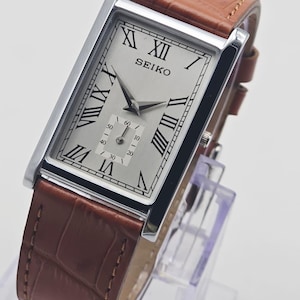 Vintage Seiko Slim Tank Style Quartz Men's Wrist Watch, Rectangle Watch, White Dial