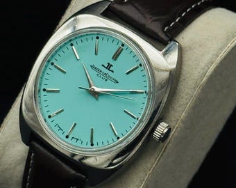 Vintage Jaeger Le Coultre ClubMen’s Wrist Watch: Restored Swiss Manual Winding-Sky Blue Dial