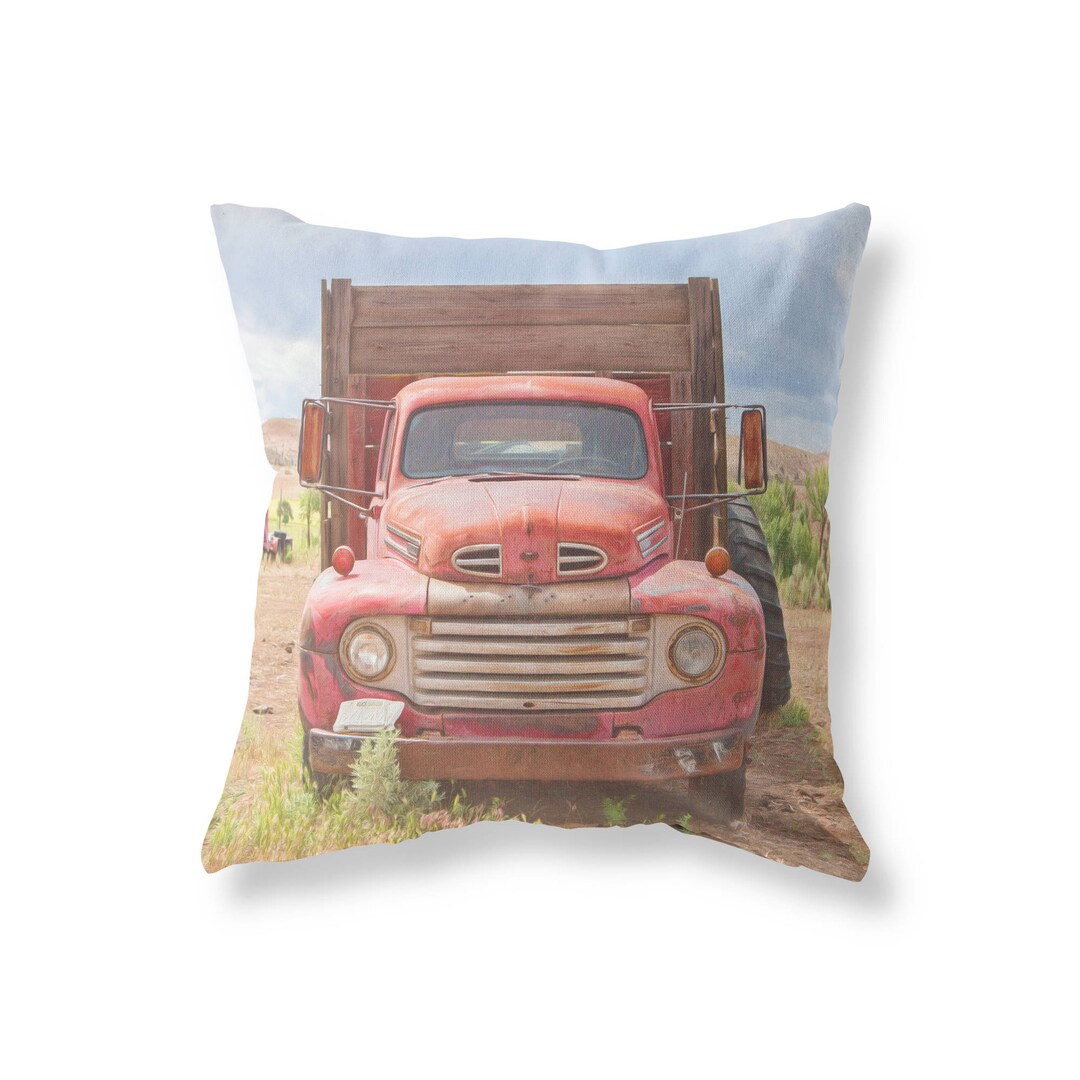 Rustic Red Truck Pillow Case Old Truck Photography, Rural Decay, Rustic
