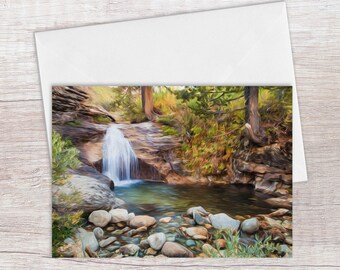 Greeting Cards - Waterfall Landscape  - American Western Landscape, Lamoille Canyon, Nevada - Blank Cards - Any Occasion Card