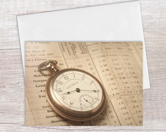 Antique Pocket Watch Greeting Card, Birthday Card For Grandpa, Father's Day, Thinking of You, Blank Inside,