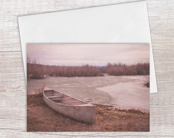 Greeting Cards - Winter Landscape  - Nevada Frozen Landscape, Canoe, Stillness - American West - Blank Cards - Any Occasion Card