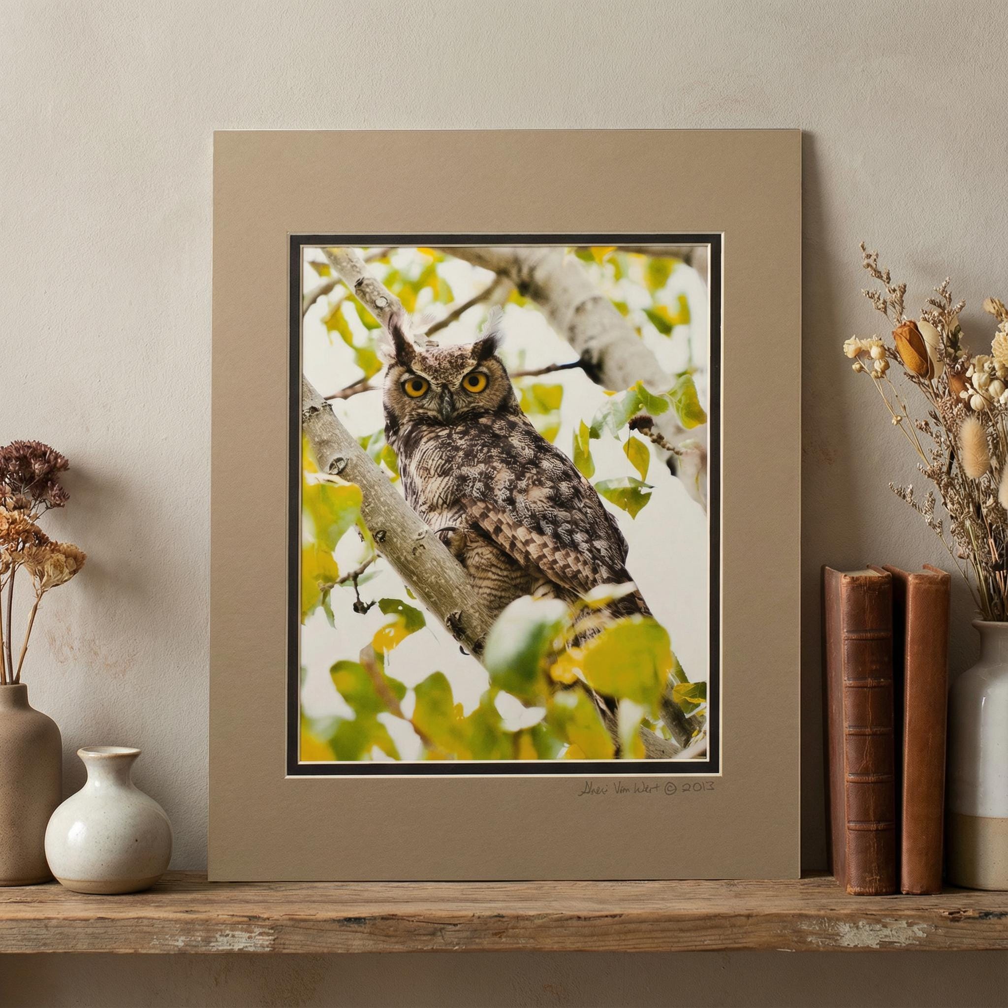 Great Horned Owl &ndash; 8"x10" Double-Matted Fine Art Print, Wildlife Wall Art, Nature De