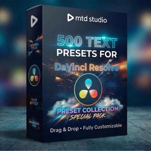 Paquete esencial de edición de vídeo con 500 preajustes de texto y títulos animados para DaVinci Resolve