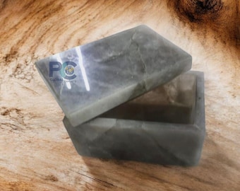 Boîte à bijoux artisanale en quartz gris | Coffret à souvenirs en cristal naturel