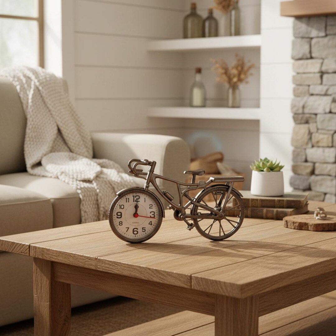 Vintage Bicycle Table Clock – Rustic Desk Decor, Cycling Accent ...