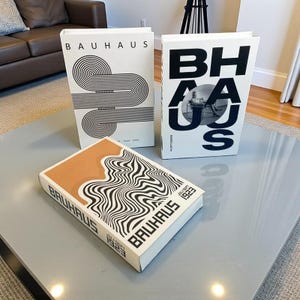 Opbergdoos namaakboek, Bauhaus-ontwerp, verborgen opberger, salontafeldecor