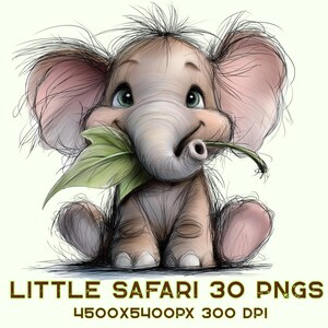 Safari Animals Clipart – Whimsical Lion, Elephant, Giraffe (PNG Files, Digital Download)