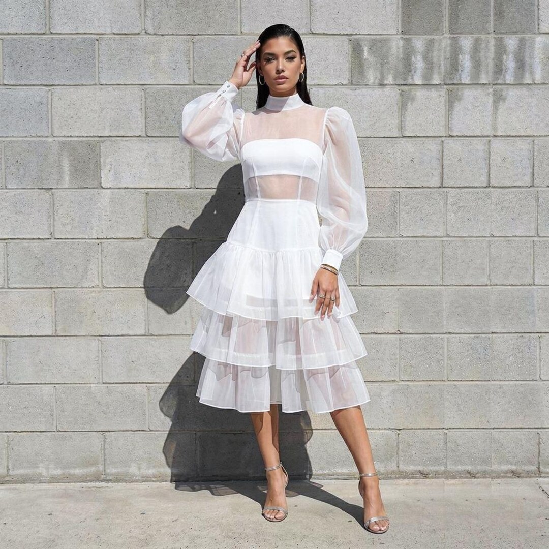 white organza sleeve dress Forever New