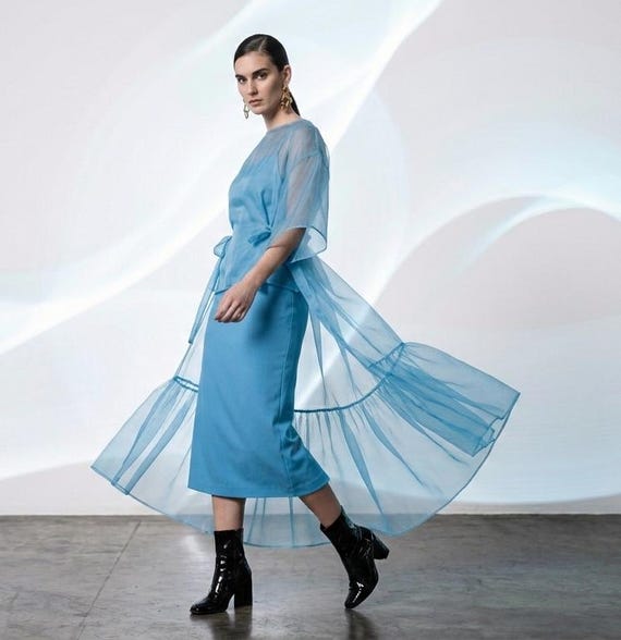 silk layered dress Organza Two Piece – Midi Outfit, Modern Occasion Wear formal silk dresses