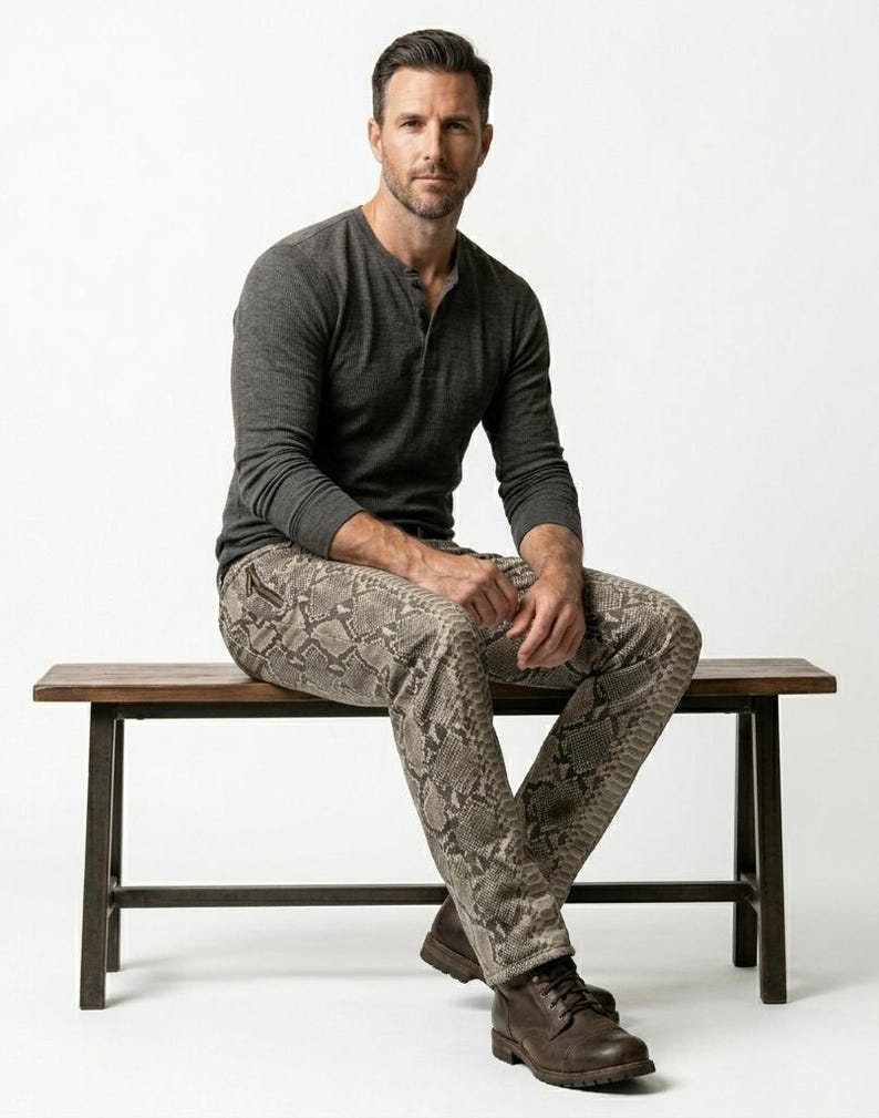 Men Snakeskin Leather Pants – Python Print Leather Trousers, Exotic ...