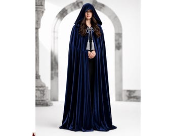 Velvet Hooded Cloak: Medieval Gothic Winter Cape Costume