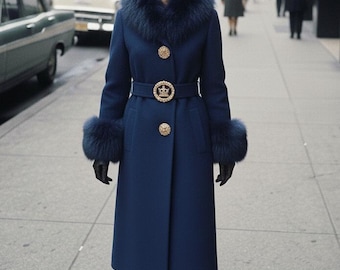 Vintage Style Wool Coat with  Faux Fur Collar | Elegant Winter Outerwear
