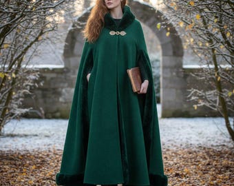 Hooded Wool Cloak | Medieval Fantasy Cape with Clasp