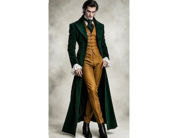 Luxury Velvet Tailcoat, Handmade Victorian Velvet Coat, Gothic Long Coat, Men's Steampunk Coat, Renaissance Formal Jacket, Dark Green Coat