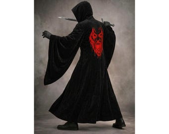 Men’s Halloween Hooded Coat, Gothic Reaper Costume, Long Medieval Cloak, Dark Wizard Robe, Horror Cosplay Costume, Grim Reaper Outfit