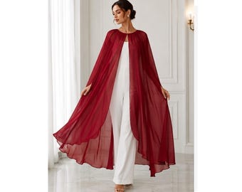 Women's Chiffon Cape Overlay | Sheer Maxi Cardigan, Lightweight Elegant Drape
