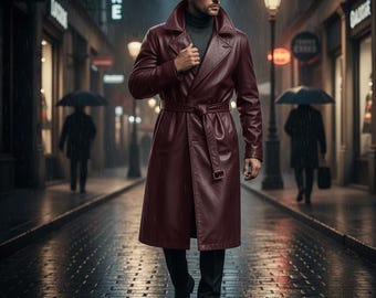 Men's Genuine Leather Trench Coat | Belted Vintage Style Outerwear