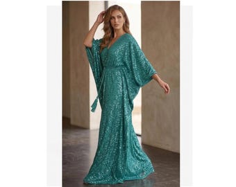 Women Shimmer Kaftan Maxi Dress, Moonlight Fabric Kaftan, Luxury Resort Wear Dress, Elegant Loose Fit Evening Dress, Eid Party Kaftan
