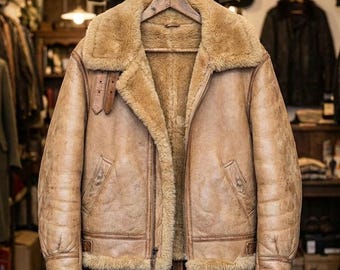 Men's Vintage Shearling Aviator Jacket | Genuine Leather Winter Coat
