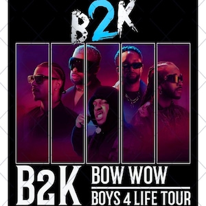 Puede incluir: Gráfico de descarga digital con el grupo B2K con Bow Wow. La imagen tiene un fondo negro con el texto "DESCARGA DIGITAL" en la parte superior y "FONDO TRANSPARENTE" en la parte inferior. El logotipo de B2K está en blanco y azul, y también se incluye el texto "BOW WOW BOYS 4 LIFE TOUR".