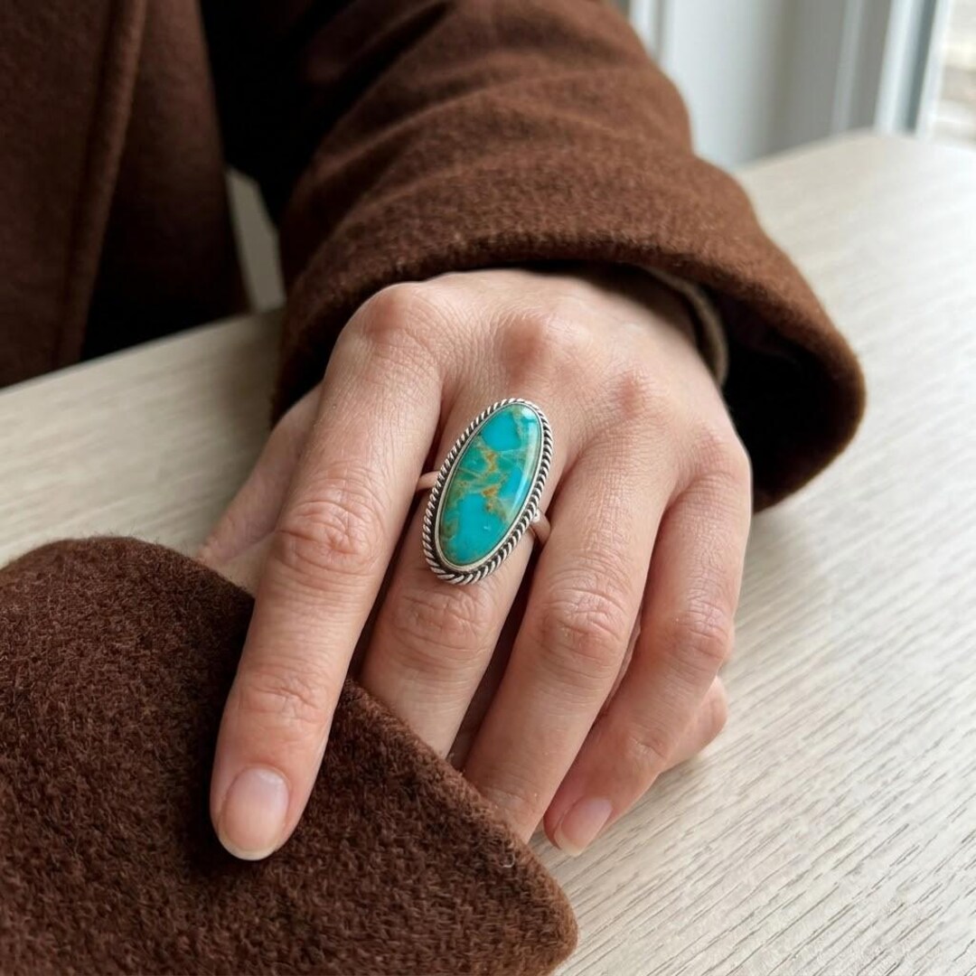 Kingman Turquoise Oval Silver Ring, Sterling , Southwestern Boho ...