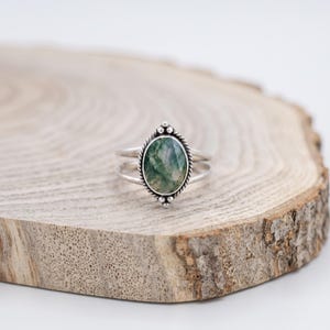 Moss Agate Ring Sterling Silver Moss Agate Statement Ring Green Gemstone Ring