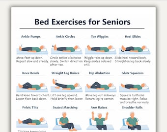 Printable Bed Exercises for Seniors, Bed Exercise Chart for Seniors, Senior Exercise Chart Pdf, Workout Chart, Home Workout Pdf