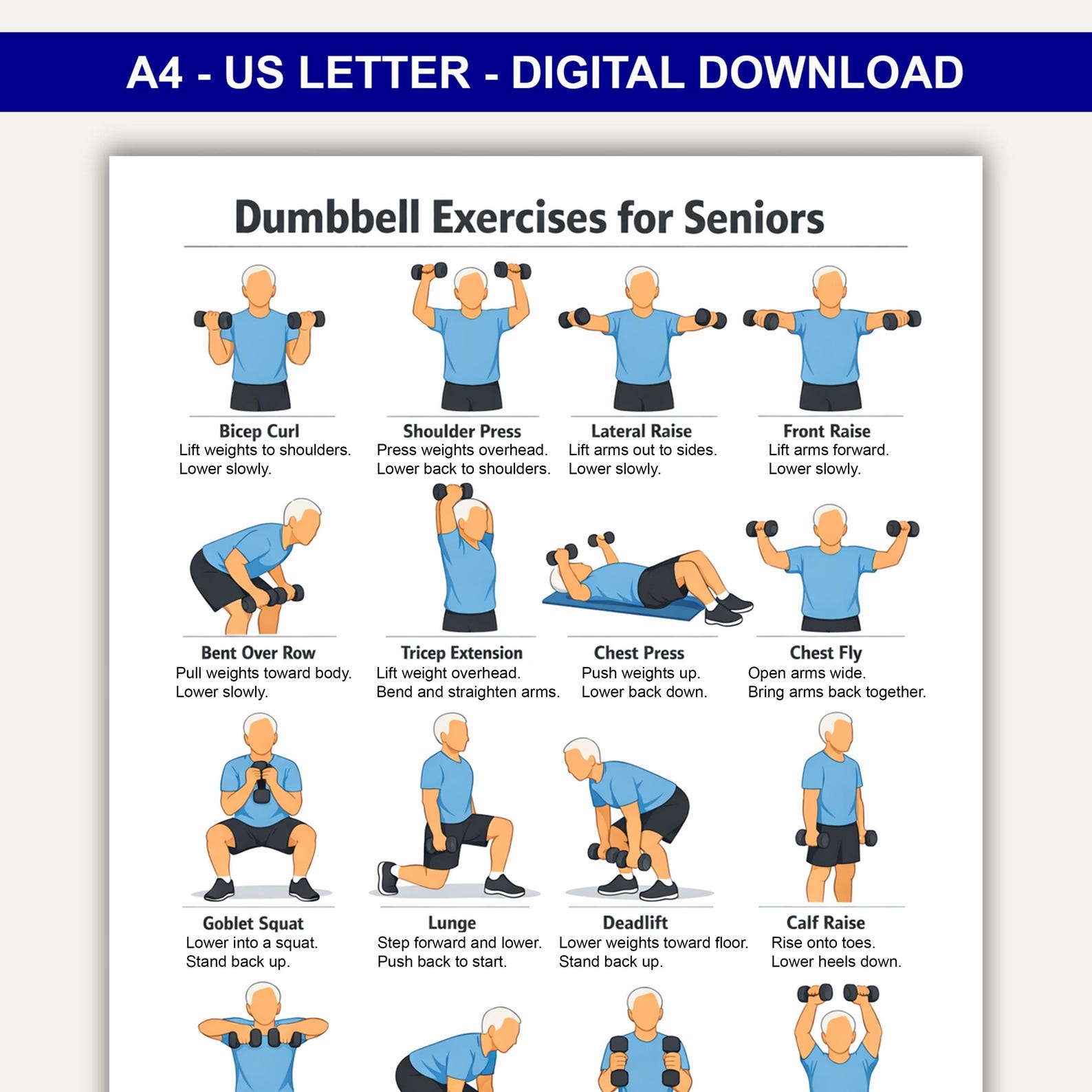 Printable Dumbbell Exercises for Seniors, Printable Dumbbell Workout