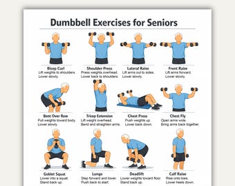 Printable Dumbbell Exercises for Seniors, Printable Dumbbell Workout Poster, Senior Dumbbell Workout Chart Printable, Dumbbell Workout Pdf