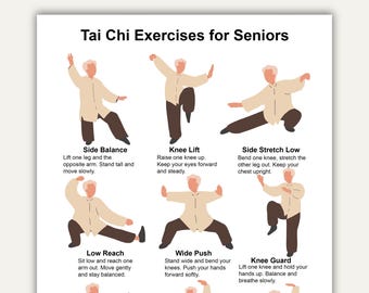 Tai Chi-oefeningen voor senioren, oefenworkouts voor senioren, tai chi-oefenschema, pdf-oefenschema senioren, trainingsroutines senioren