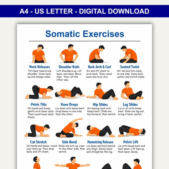 Somatic Exercises Chart, Somatic Exercise Poster, Somatic Exercise Cards, Somatic Workout Pdf, Printable Exercise Charts, Pdf Exercise