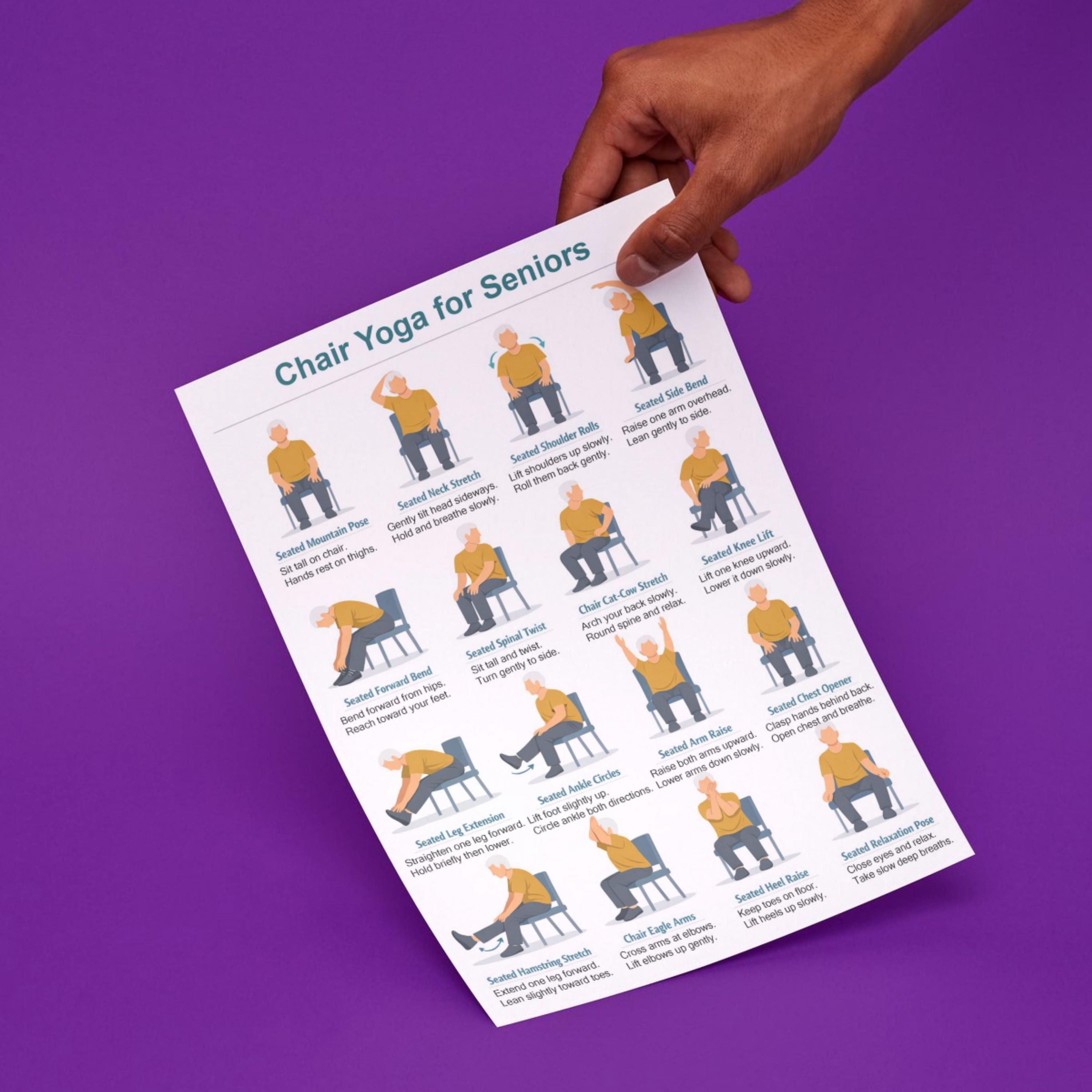 Chair Yoga for Seniors Printable, Printable Chair Yoga Chart for