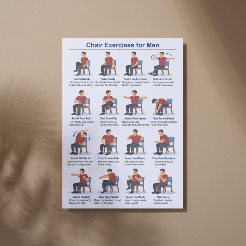 Printable Chair Exercises for Men, Chair Workout Chart for Men ...