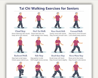 Printable Tai Chi Walking for Seniors, Tai Chi Walking Chart, Tai Chi Walking Exercise Chart, Tai Chi Walking Printable, Tai Chi Poster Pdf