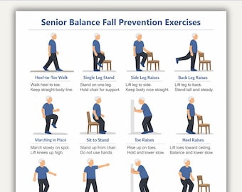 Fall Prevention Balance Exercises for Seniors, Senior Balance Fall Prevention, Senior Exercise Chart Pdf, Fall Prevention Poster