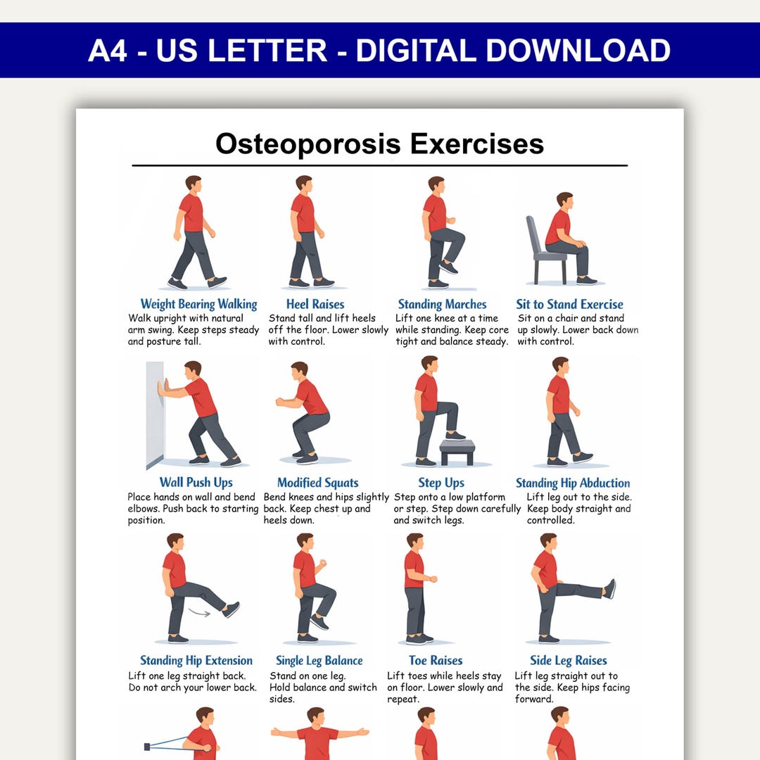 Osteoporosis Exercise Chart, Printable Gentle Low-impact Daily Routine ...