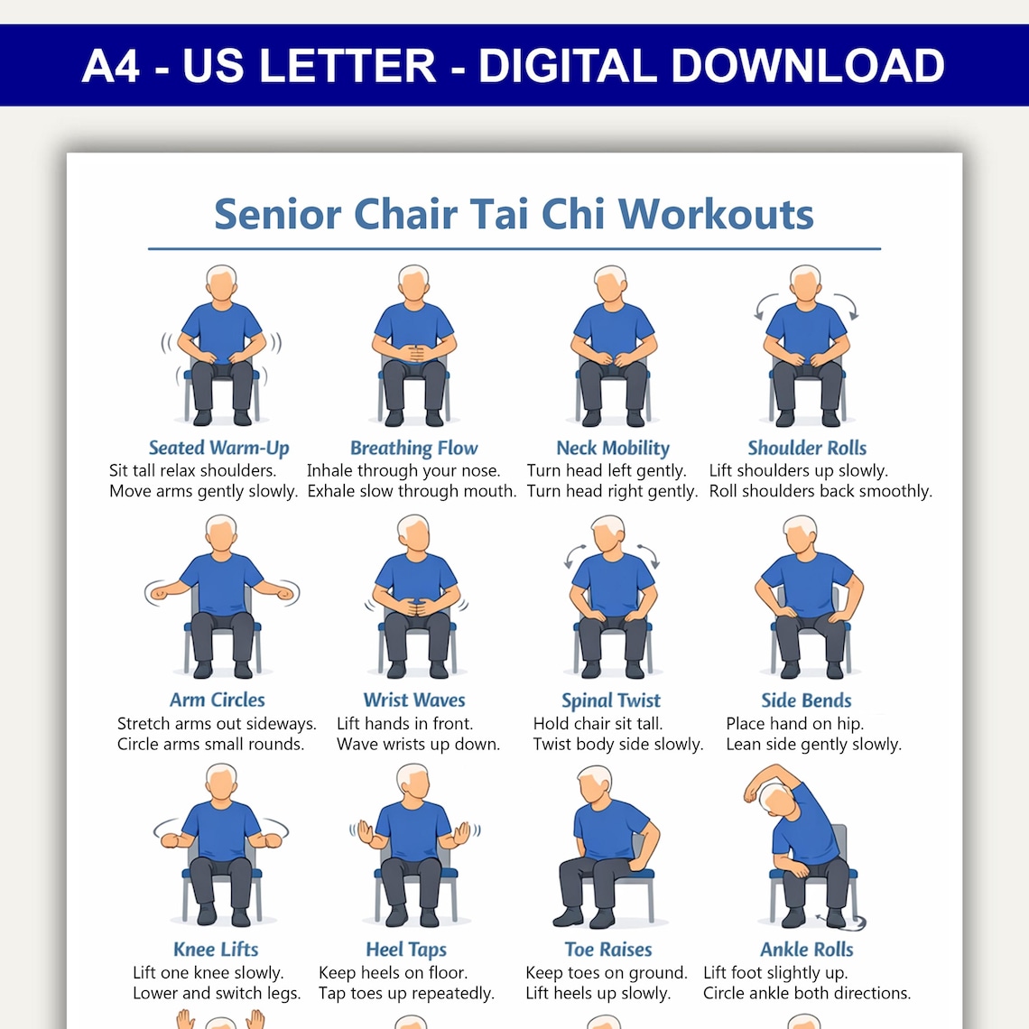 Printable Senior Chair Tai Chi Workout Chart, Chair Tai Chi Pdf ...