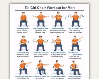 Tai Chi Stuhl Workouts für Männer, Tai Chi Übungstabelle, Tai Chi Stuhl Übungsblatt Pdf, Ausdruckbare Stuhlübungen, Heimtraining