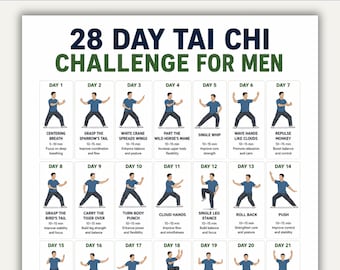 28 Day Tai Chi Challenge for Men Printable, Daily Tai Chi Workout Chart PDF, Beginner Tai Chi Exercises, Tai Chi Poster, Instant Download